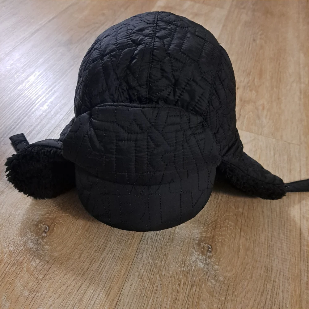 Karl Lagerfeld Kids Black Trapper Cap / Hat Ear Flaps Quilt Style